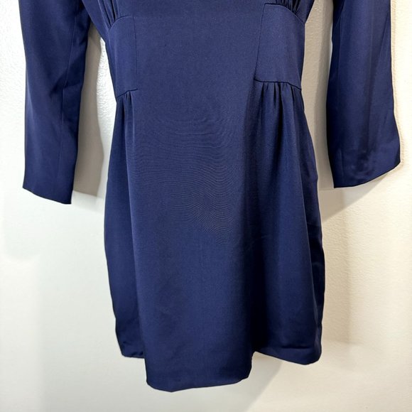Adam Lippes Navy Blue Silk Satin Dress Size 0 Zipper Scoop Neck Mini 3/4 Sleeve - Picture 3 of 10